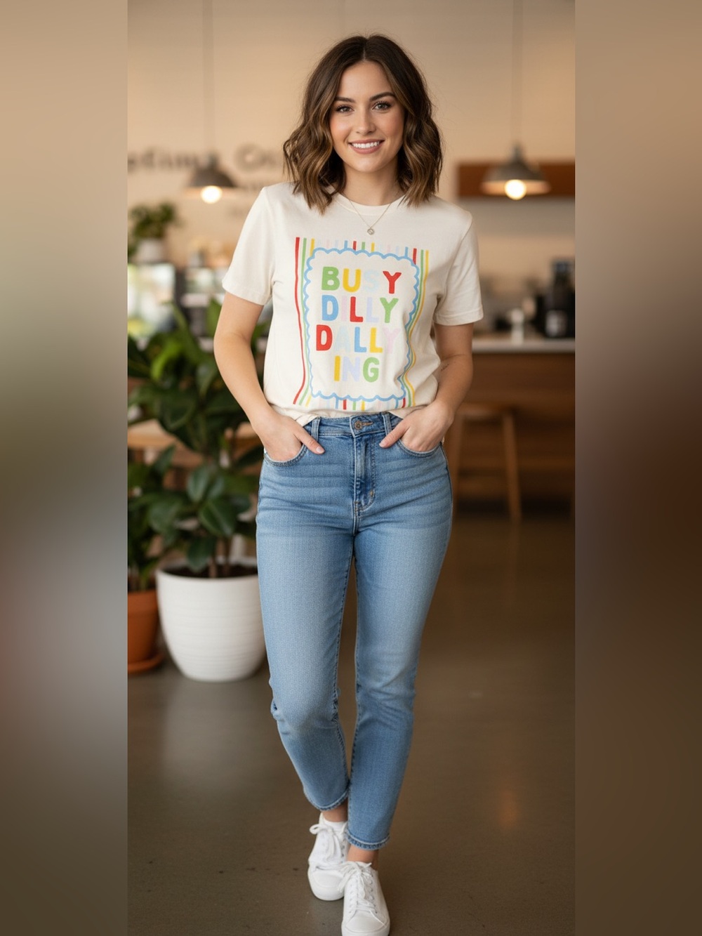 Brand New Comfort Colors Women’s Cream Graphic Tee Busy Dilly Dallying Size S